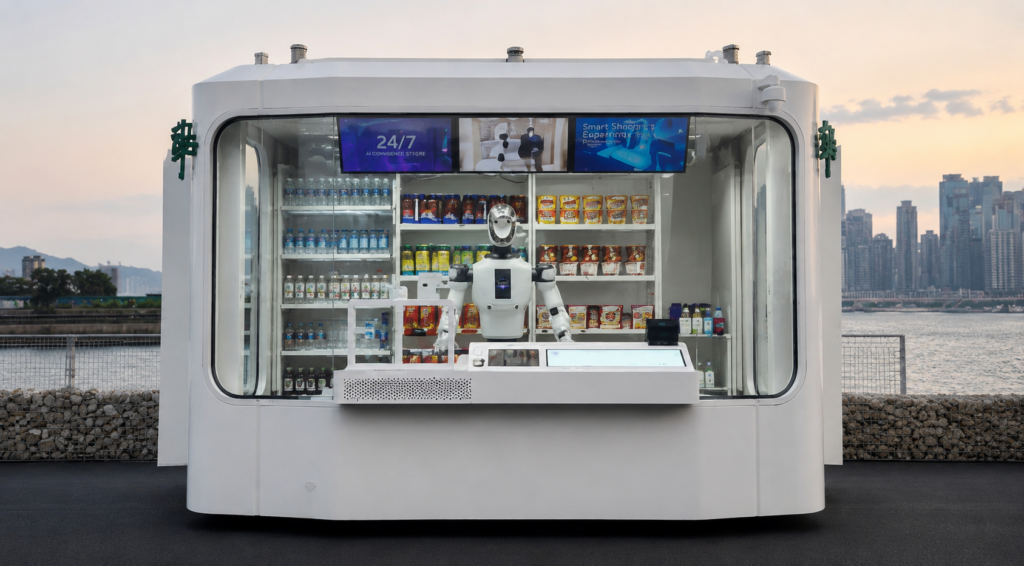 Tienda de conveniencia funciona 24 horas con robot que atiende, repone productos y gestiona el inventario